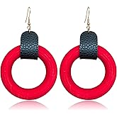 KaFu Handmade Bohemian Wooden Hollow Circle Round Dangle Drop Earrings for Women Lightweight Vintage Brown Nature Wood Geometry Earring Statement Jewelry Gifts