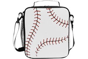 AUUXVA White Baseball Stitches Kids Lunch Bags for Girls Boys Red Softball Insulated Lunch Box Thermal Lunchbox Tote Bag with Adjustable Strap Leakproof Durable Lunch Cooler for Children Women School