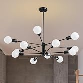 RUIYEY Modern Sputnik Chandeliers Light, 12-Light Black Chandeliers for Dining Room, E26 Height Adjustable Chandelier Ceiling Lighting Fixture for Farmhouse Kitchen Island Living Room Foyer