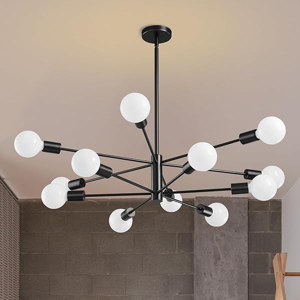 RUIYEY MODERN SPUTNIK CHANDELIERS LIGHT, 12-LIGHT BLACK CHANDELIERS...