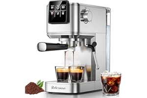 RELEXNOW Espresso Machine, 20 Bar Espresso Maker Milk Frother & LCD Panel, Hot & Iced with Rapid Cold Brew, Stainless Steel Espresso Coffee Machine with 41oz Water Tank for Cappuccino, Latte