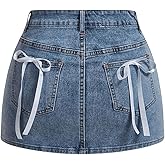 Milumia Women's Bow Knot High Waist Denim Skirt Bodycon Casual Jean Skirts