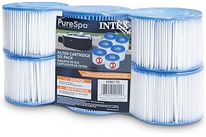 Intex 29011E Type S1 PureSpa Easy Set Pool Spa Hot Tub Filter Replacement Cartridges (6 Filters), Blue and White