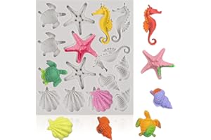Sakolla Marine Theme Fondant Silicone Molds, Seashell, Conch, Seahorse, Starfish, Tortoise Silicone Mold for Cake Decoration, Chocolate Candy Sugar Craft