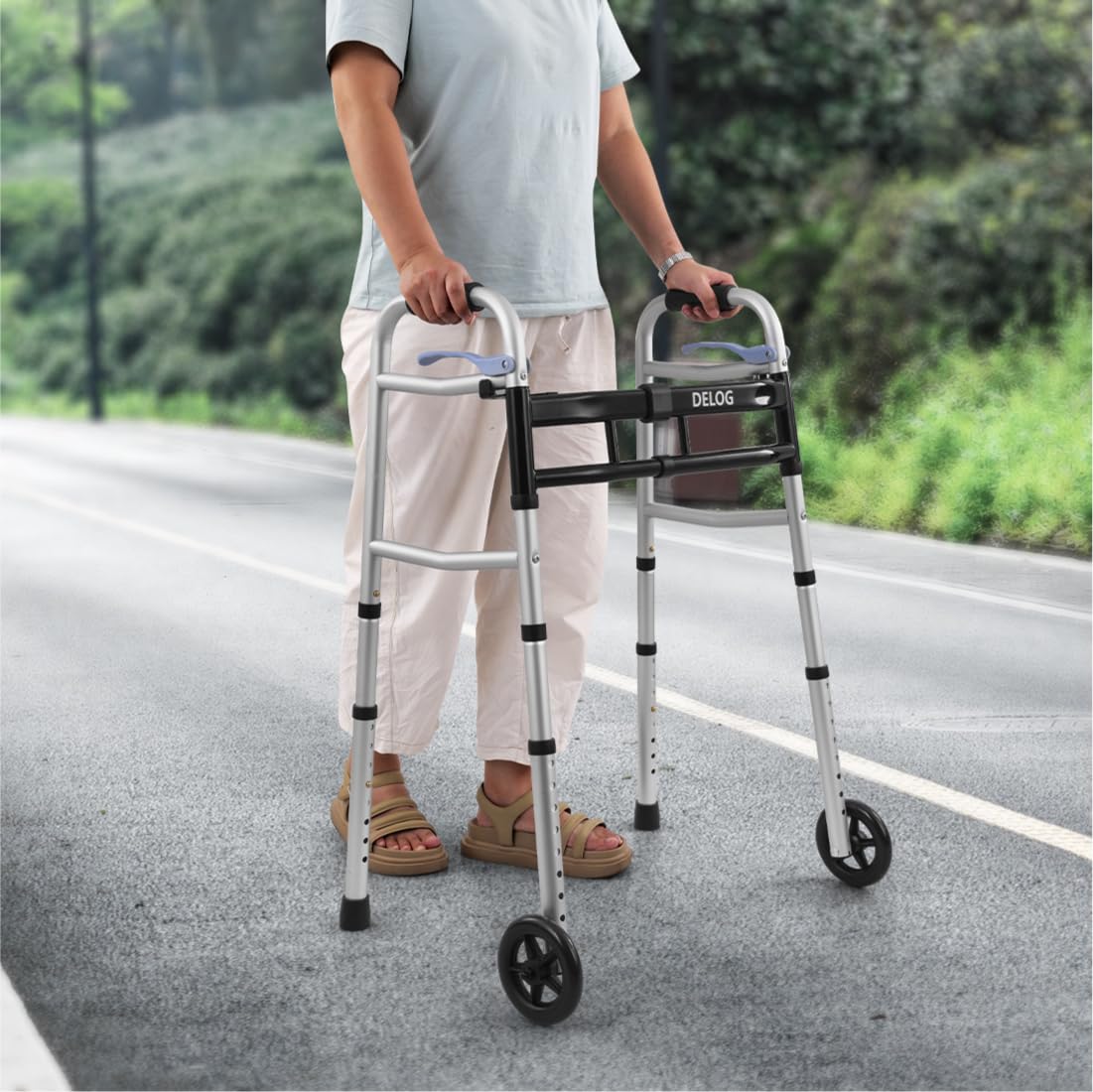 Delog Narrow Walkers for Seniors, Small Walkers for Seniors Tight Spaces Support Up to 350lbs, Standard Walkers for Seniors, Adults (Black)