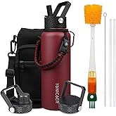 YONICOER Insulated Water Bottle 40oz,Triple Wall Vacuum Stainless Steel(Dishwasher Safe),Leak Proof & Non-BPA,Flask Jug with Paracord Handle & Straw Spout Lids Sports Red