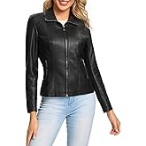 S P Y M Womens Faux Leather Jacket, Casual Fashion Quilted Zip Up Suede Coat With Elastic Rib
