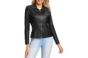 S P Y M Womens Faux Leather Jacket, Casual Fashion Quilted Zip Up Suede Coat With Elastic Rib