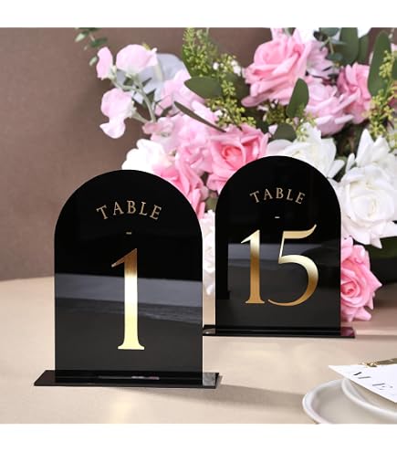 5 Panneaux Demi-arche En Acrylique Noir Avec Support - Pour Numéros De Table Mariage, événements, Personnalisables
