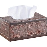 Retro Tissue Box Cover Rectangle,Aesthetic Facial Tissue Cube Box Holder | PU Leather Rectangular Facial Paper Napkin Dispenser Organizer, Decor Tissue Cover for Bathroom,NightStand,Coffee Table,Home