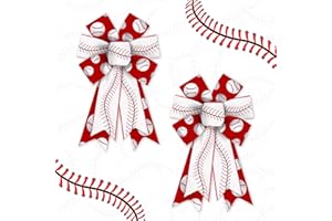 Hying 2 Pieces Sport Baseball Bows for Wreath, Baseballs Wreath Bow Red White Burlap Bows Sports Rolls Ball Craft Bows Ornaments for Front Door Team Celebration Party Decoration Supplies