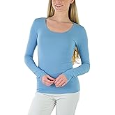 ToBeInStyle Junior Women's Slim Fit Long Sleeve Shirt Scoop Neckline Basic Tee Layering Cotton Top