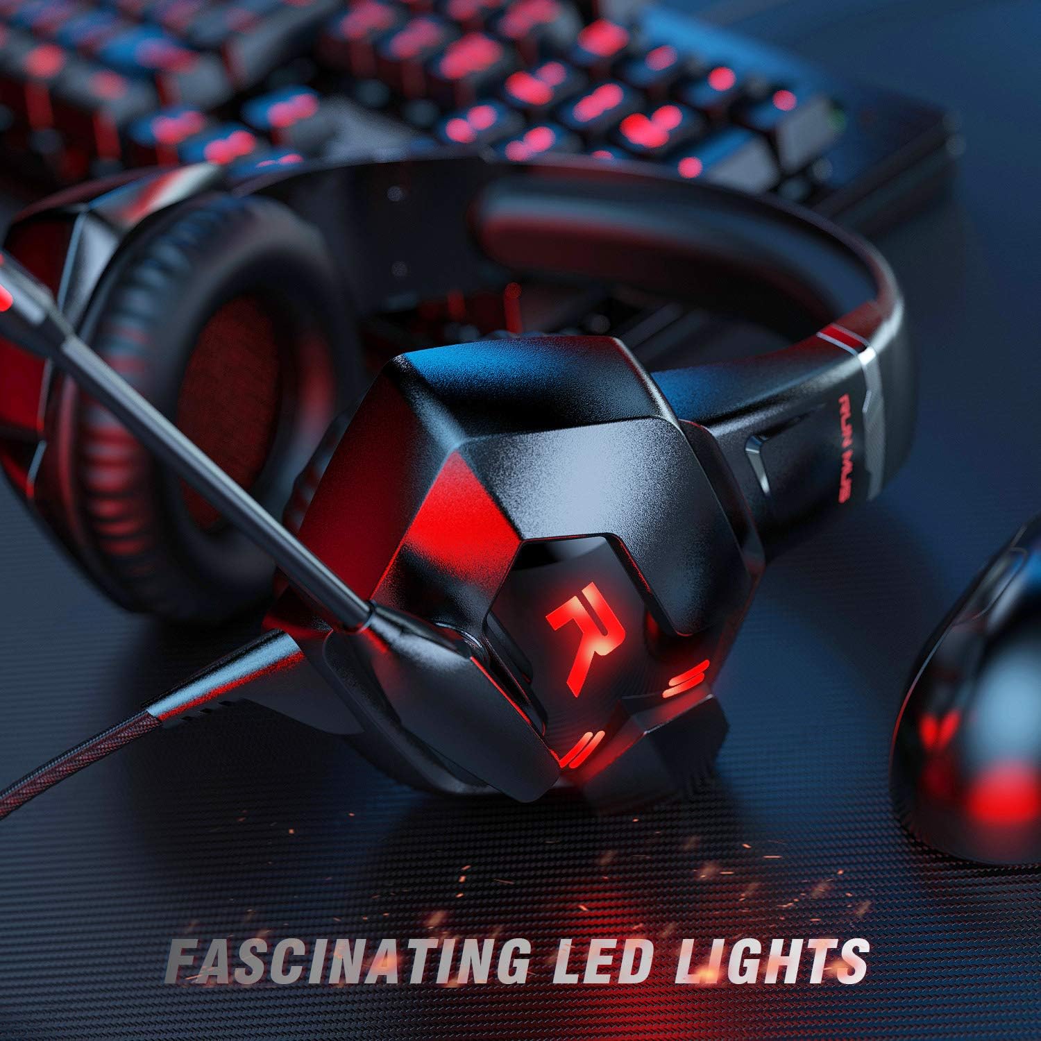 RUNMUS Gaming Headset Xbox One Headset PS4 Headset with 7.1 Surround Sound Noise Cancelling Mic & LED Light, Compatible with Xbox One (Adapter Not Included) PS4 PC Laptop: Computers & Accessories