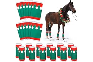 Paterr 12 Pcs Christmas Horse Leg Wraps Faux Fur Polyester Standing Wraps for Horses Sheep Leg Wraps Leg Wraps for Horses Christmas Party Parades Supplies (Elf Style)