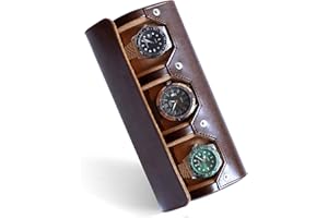 Besforu watch box organizer for mens watch case travel roll Portable 3 Watch Display Storage with Velvet Sections to Holder Large Watch (Dark Brown)
