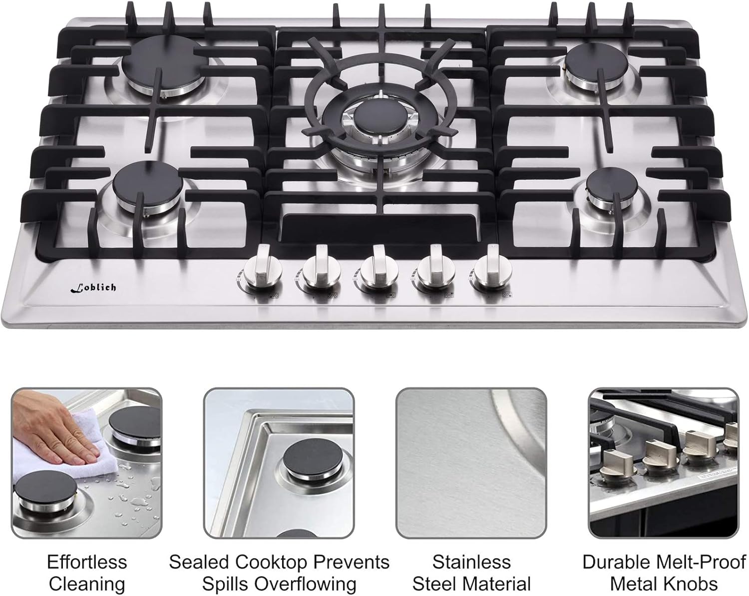 30 Inch Gas Cooktop, Sealed 5 Burners Gas Cooktop,Stainless Steel Gas Cooktop, LG/NG Convertible,Heavy-Duty Grates Gas Stovetop,Gas Burner Thermocouple Protection…: Appliances