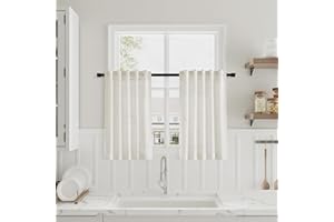 NANSPRING Cream Linen Kitchen Curtain 24 Inch Length 2 Panel Set Back Tab Pocket Modern Neutral Short Cafe Curtains Light Filtering Sheer Small Window Treatment Tiers for Basement Camper 36Wx24L 2 FT Ivory
