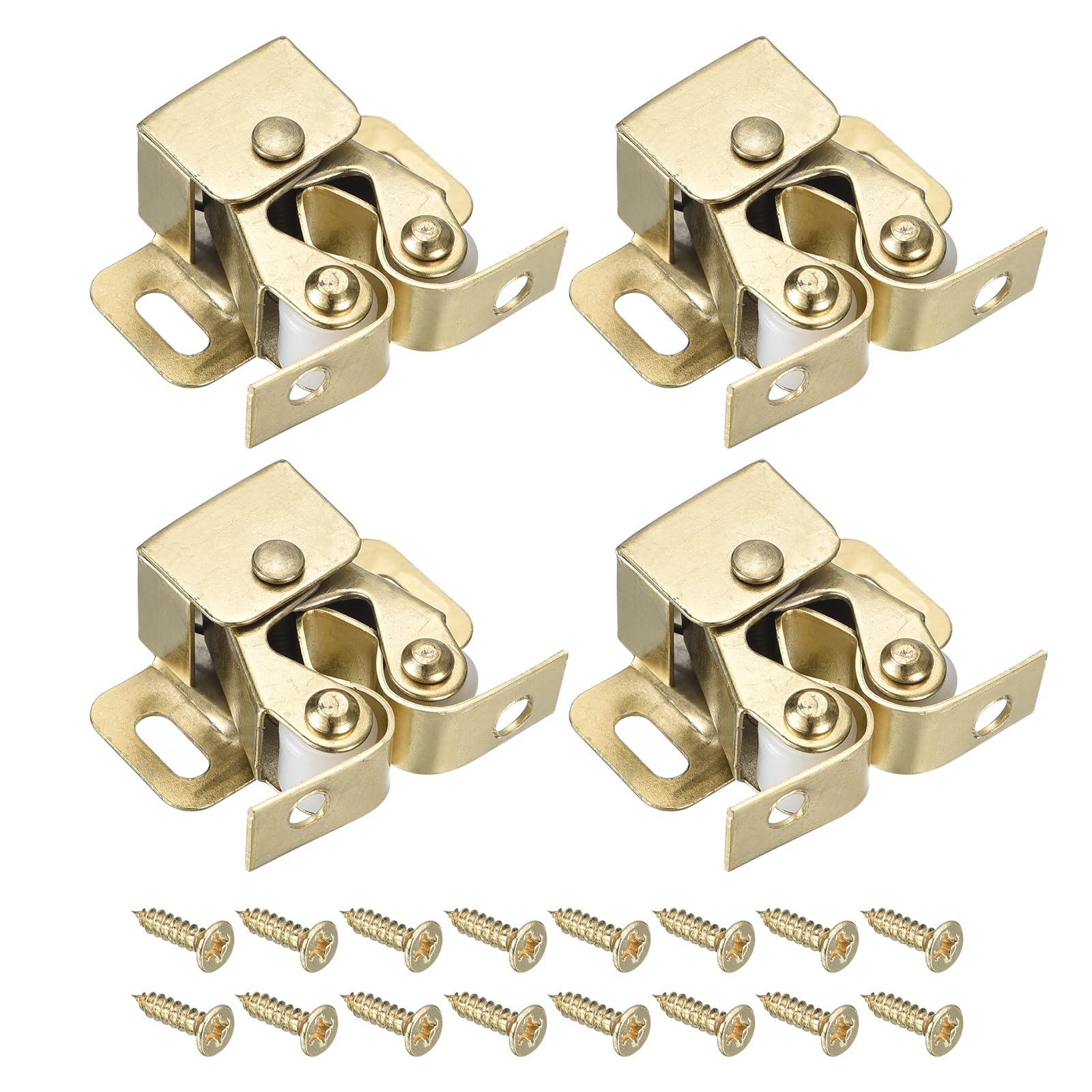 uxcell 4 Set Double Roller Catch Cabinet Latch Hardware Fitting for Cabinet Cupboard Closet Furniture Door, Gold
