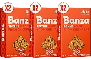 Banza Gluten-Free Chickpea Pasta, Variety Pack 20g Protein | Lower Carb | High Fiber | High Protein | Plant Based Pasta | 8oz (Pack of 6)