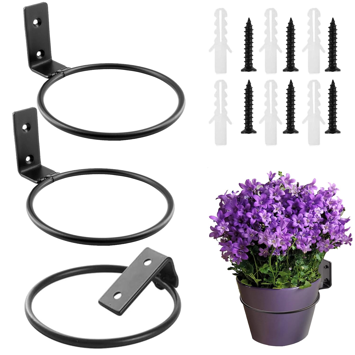 Ompinda Wall Plant Pot Holder, 6 inch Foldable Heavy Duty Metal Wall Mounted Flower Pot Ring Holder Plant Hanging Bracket for Home or Garden (3 Pack) (6 inch)