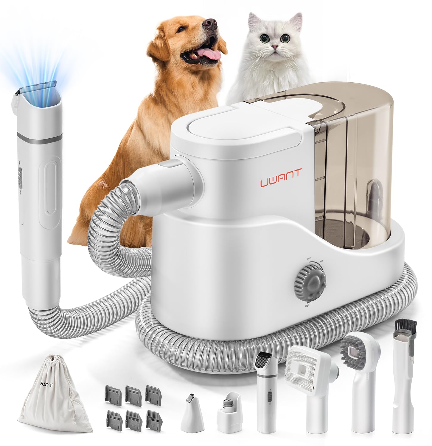 Photo 1 of uwant Dog Grooming Vacuum, Cat Grooming Kit, Home Grooming Kit for Pets 13KPa Suction, 6 in 1 Pet Hair Removal Tool, White and Silver