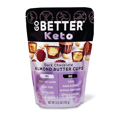 GO BETTER Keto Cups | Almond Butter | No Carbs, Gluten Free, Vegan, Plant Based, No Sugar, No Artificial Sweeteners, Non GMO, Soy Free, Peanut Free, Fat Bombs | 4.25 oz Bag
