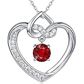 Heart Birthstone Necklaces Gifts for Women Wife, Jewelry for Women Wedding Anniversary Birthday Gifts for Wife Girlfriend Mom Christmas Valentines Gifts S925 Sterling Silver