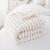 Battilo Cream Chunky Knit Throw Blanket, Soft and Thick White Chenille Throw Blanket, 50"x60" Handmade Cable Knit Crochet Blanket, Knot Knitted Throw Blankets for Couch Home Decor, Cream