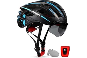 Shinmax Bike Helmet with USB Rechargeable Light & Detachable Magnetic Goggles UV Protective, Bicycle Helmet Men Women Mountain Road Adjustable Adult Cycling Helmet (WT-049)