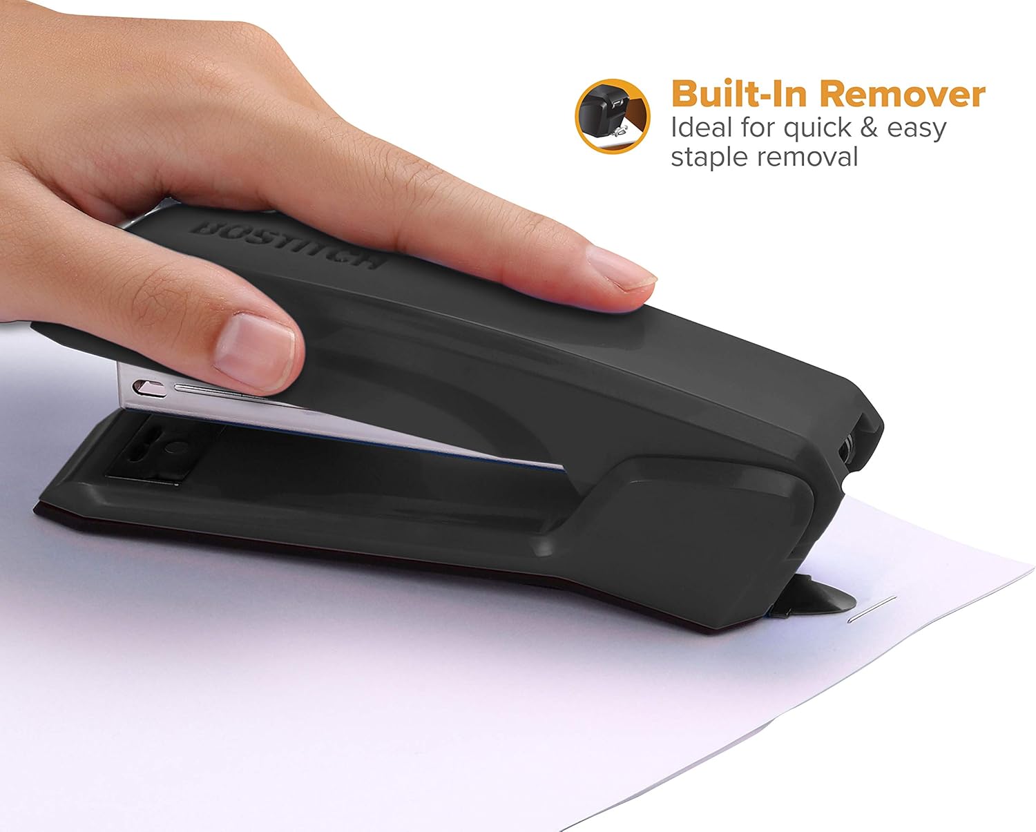 Bostitch Office Ascend 3 in 1 Stapler with Integrated Remover & Staple Storage, (B210-BLK), Gloss Black, Full Size : Desk Staplers : Office Products