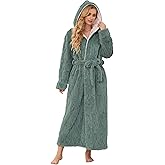 Hellomamma Women Fluffy Robes With Hood: Floor Length Long Fleece Winter Bathrobes Ladies Hooded Housecoat for Spa Shower