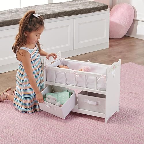 Badger Basket Wooden Doll Bed with Bed Liner, Pillows and Two