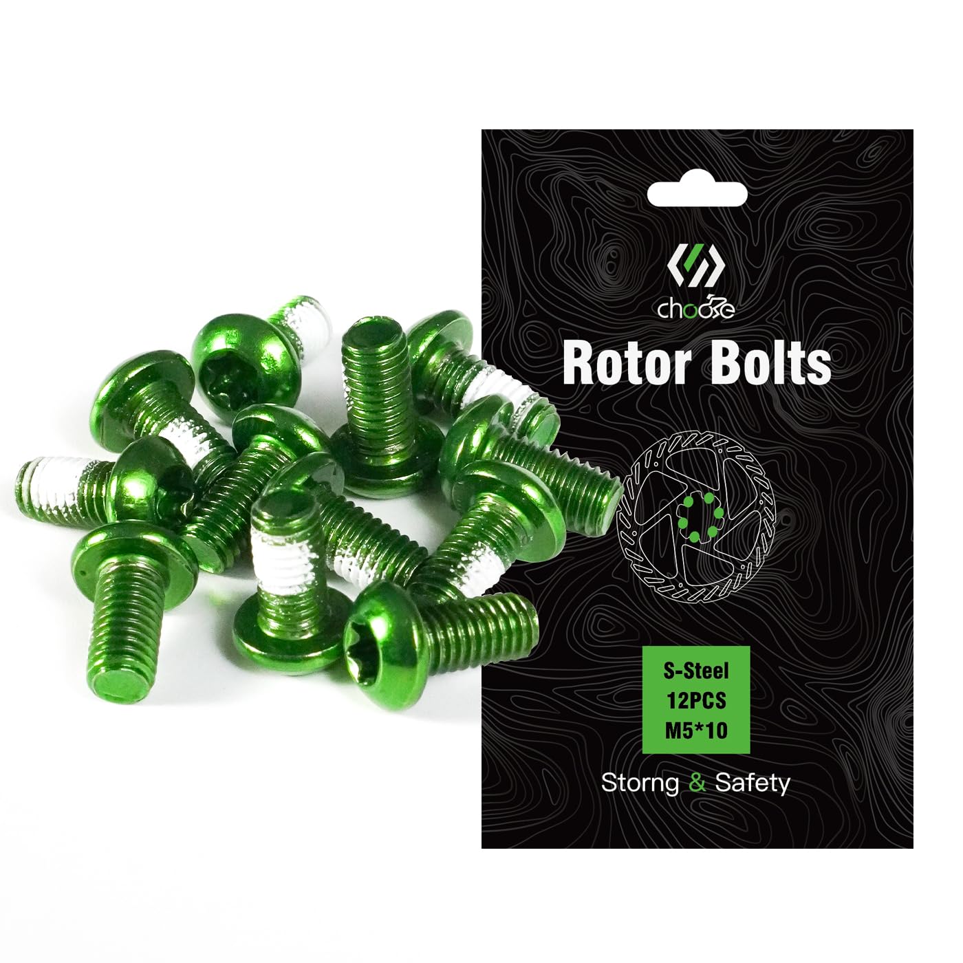 CNCLOL MTB Disc Rotor Bolts，M5x10mm Brake Rotor Screws，12Pcs Steel Rotor Bolts for Bike（red/blue/orange/green/Black/gold）