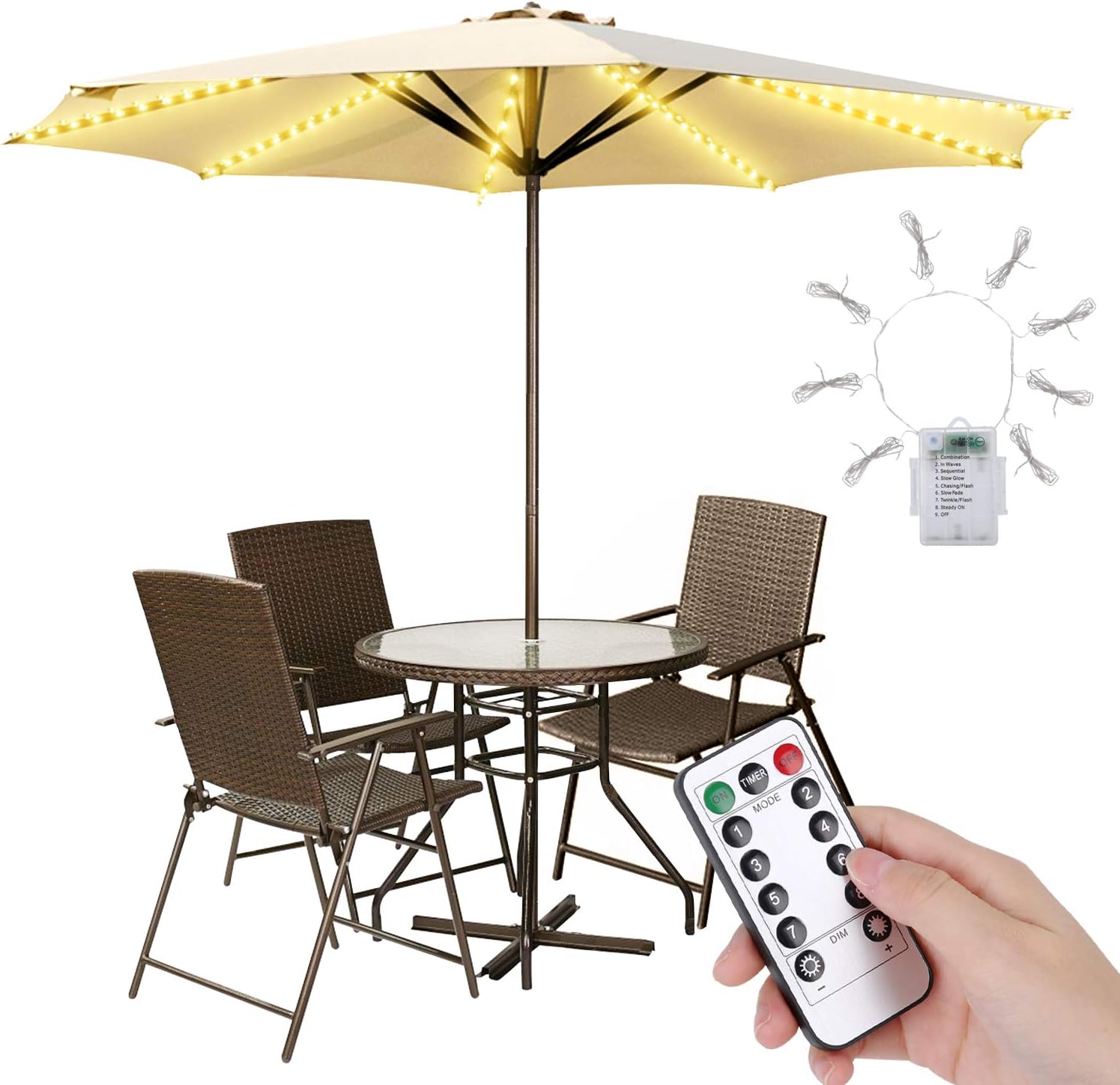 Umbrella Lights Color, 104 LEDs Patio Umbrella Lights，Parasol String