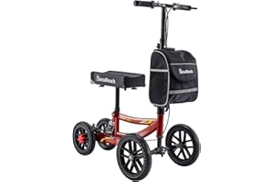 BLESSREACH Knee Scooter, 300lbs Capacity, 13" Big PU Seat, Disc Brake Knee Walker, All Terrain Foldable Knee Scooter Walker with Bag for Foot Injuries Compact Crutches Alternative (Burgundy)