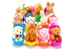 NEWBEA 12 Pack Prefilled Easter Eggs with Stuffed Animals,3.15" Plastic Easter Eggs Filled with Bunny Toys,Perfect for Party Basket Stuffers Fillers