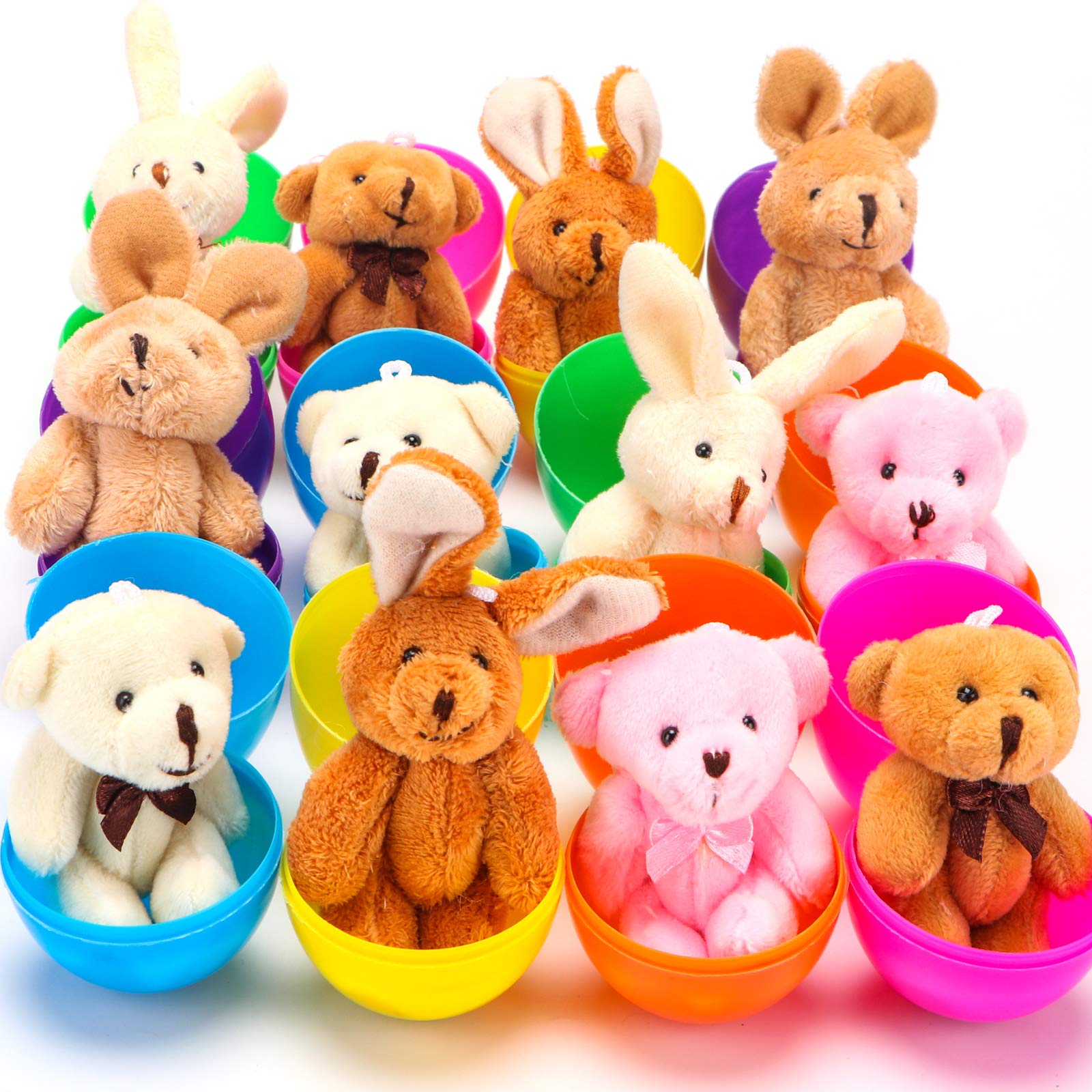 Photo 1 of NEWBEA 12 Pack Prefilled Easter Eggs with Stuffed Animals,3.15" Plastic Easter Eggs Filled with Toys,Perfect for Kids