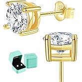 Moissanite Stud Earrings, 0.6–3.0ct Lab Created Diamond Earrings for Women & Men, D Color VVS1 Clarity, 925 Sterling Silver, 14K White Gold Plated, Hypoallergenic Solitaire Studs Jewelry Gift