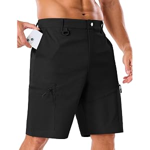 ASYJUMPD Mens Cargo Shorts Lightweight Quick Dry Elastic Waist with Pockets | 9 Inch Inseam, D-Ring, Multi-Function Loop, Zip