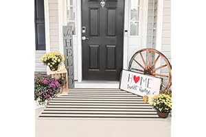famibay Front Door Mat Outdoor Cotton Handwoven Farmhouse Layered Door Mat 2x4.2Ft Washable Striped Porch Rug Carpet Mat for 