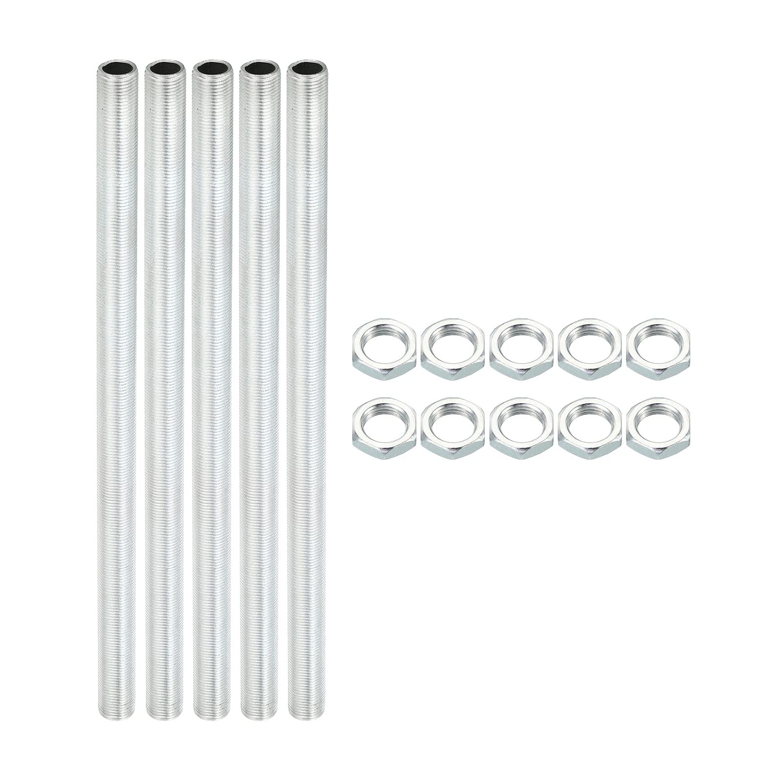 PATIKIL M12 Thread 8.66" Lamp Pipe Kit with Lock Nuts, 5 Set All Thread Rods Fasteners Hardware for Chandelier Ceiling Light DIY, Zinc Plating