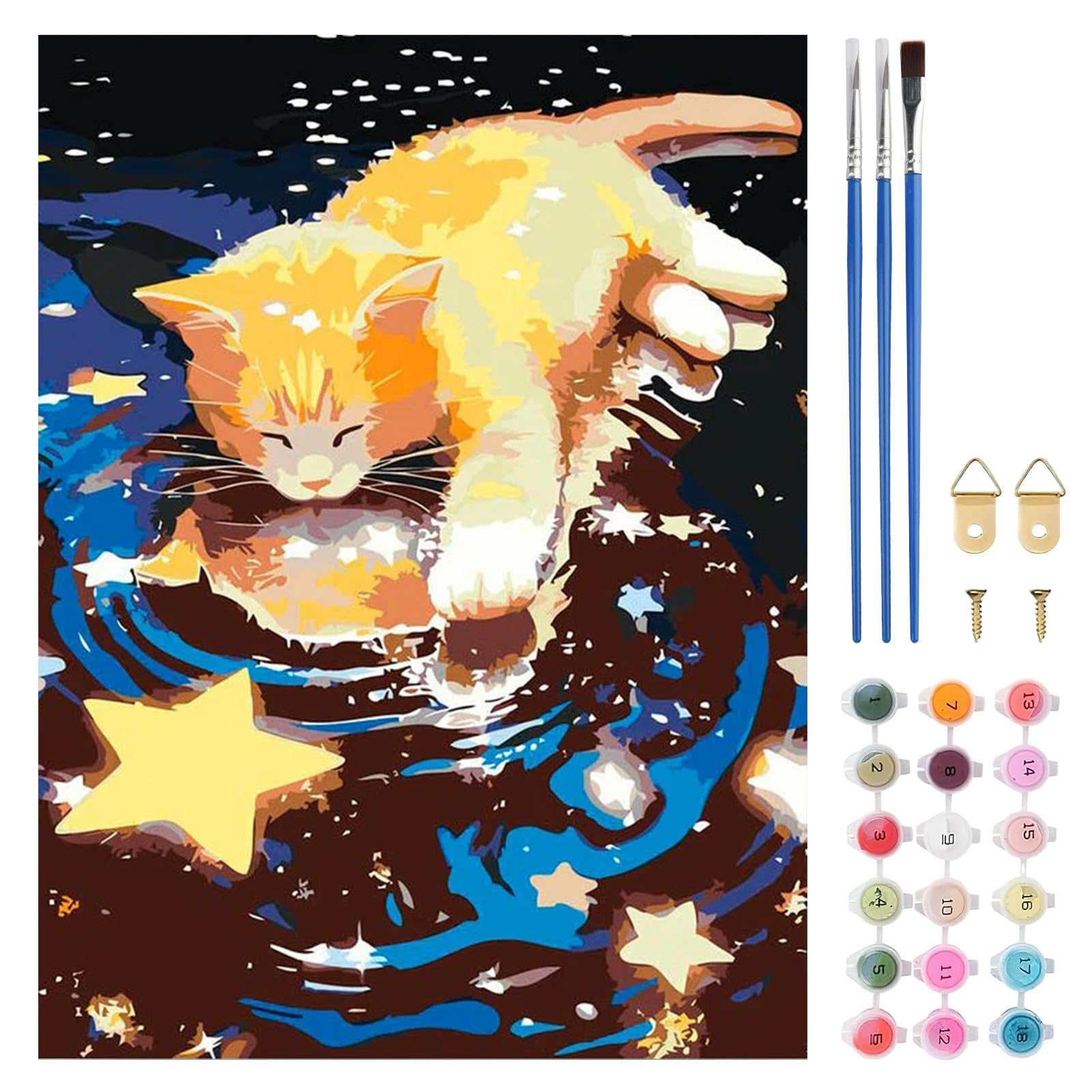 TLIOBLO Yellow Cat Paint by Numbers Kit for Adults, DIY Star Adults Painting by Numbers Kits on Canvas for Home Wall Decor Gift 30x40cm (Without Frame)