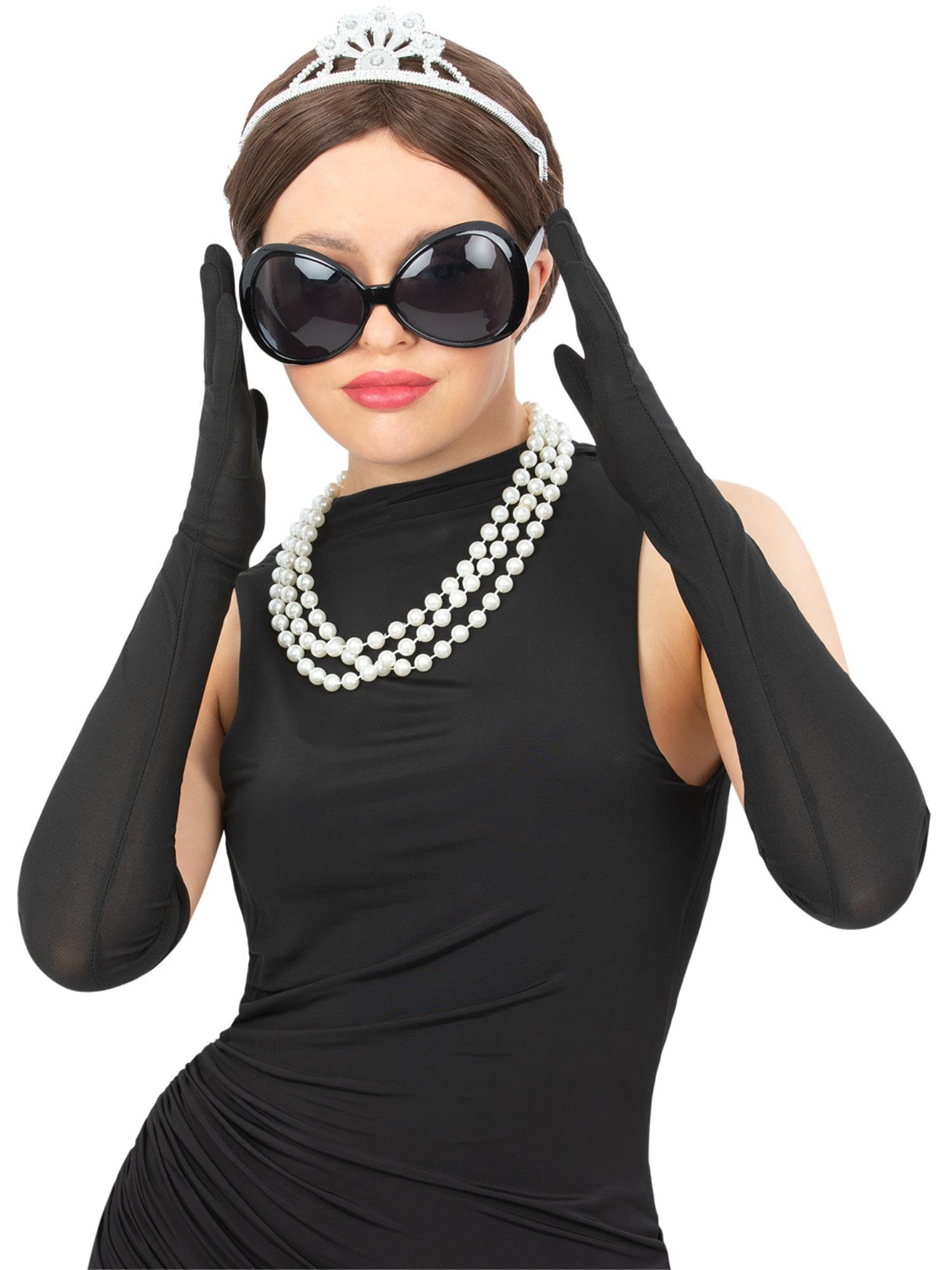 Smiffys Tiffany Diva Kit, Sunglasses Plastic Tiara, Pearl Necklace & Long Gloves, Icons & Idols Fancy Dress, Heros Dress Up Accessories