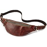 Vintage Genuine Leather Fanny Pack Small Waist Bag Travel Sling Pouch with Adjustable Leather Belt Brown