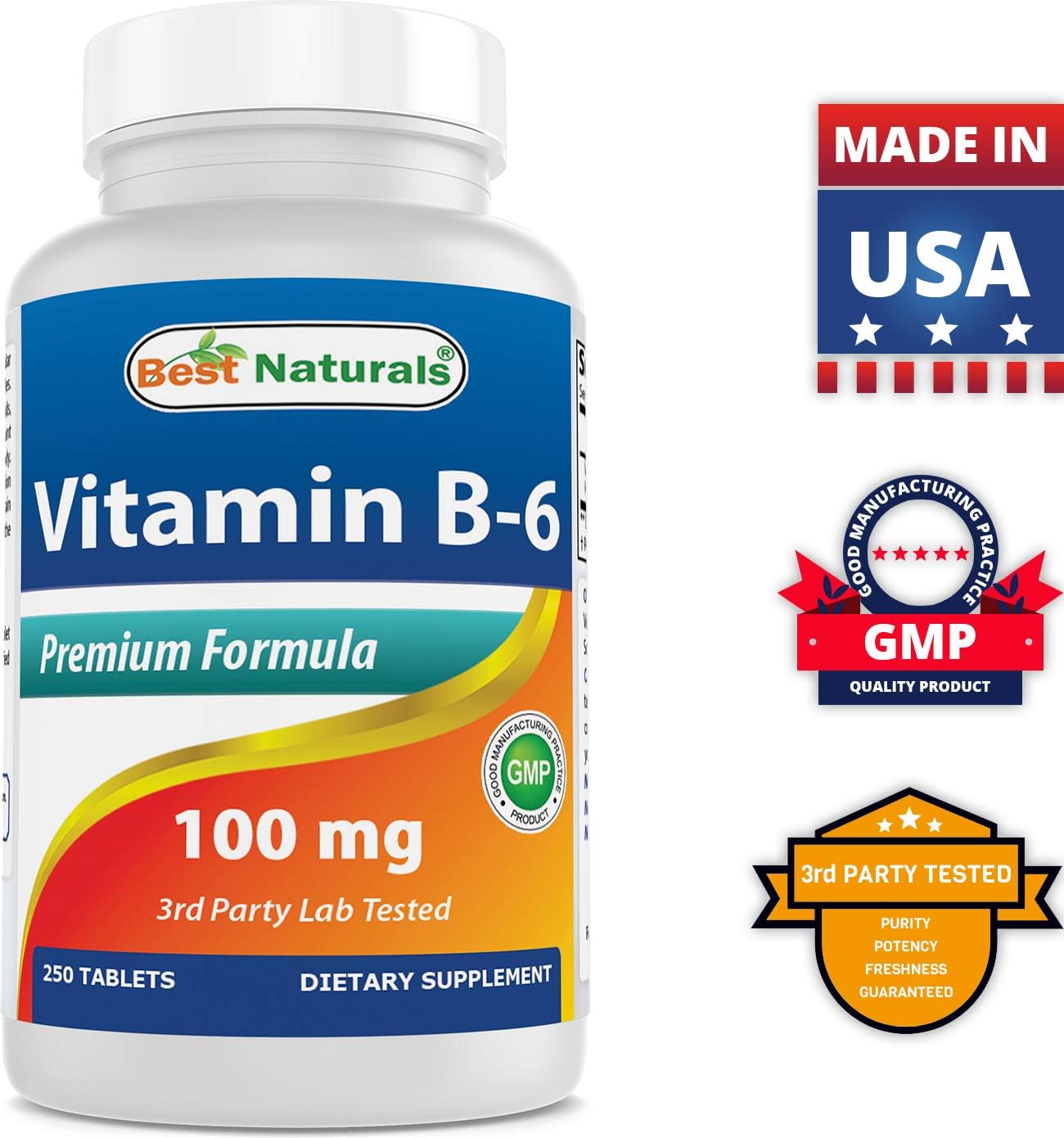 Best Naturals Vitamin B6 Tablet, 100 mg, 250 Count: Health & Personal Care