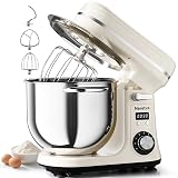 Neretva Stand Mixer, 6.34QT & 6 Speed Professional Mixers Kitchen Electric Stand Mixer Super Stable & Lower Noise Household Stand Mixer with Stainless Steel Bowl, Whisk, Flat Beater, Dough Hook -Beige