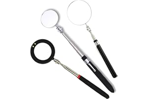 BETTERSTAR 3pcs Telescoping Inspection Circular Mirror with 2 LED Inspection Mirror Mirror on a Stick extendable Mirror Automotive Mirror Large Inspection Mirror 360 Mirror