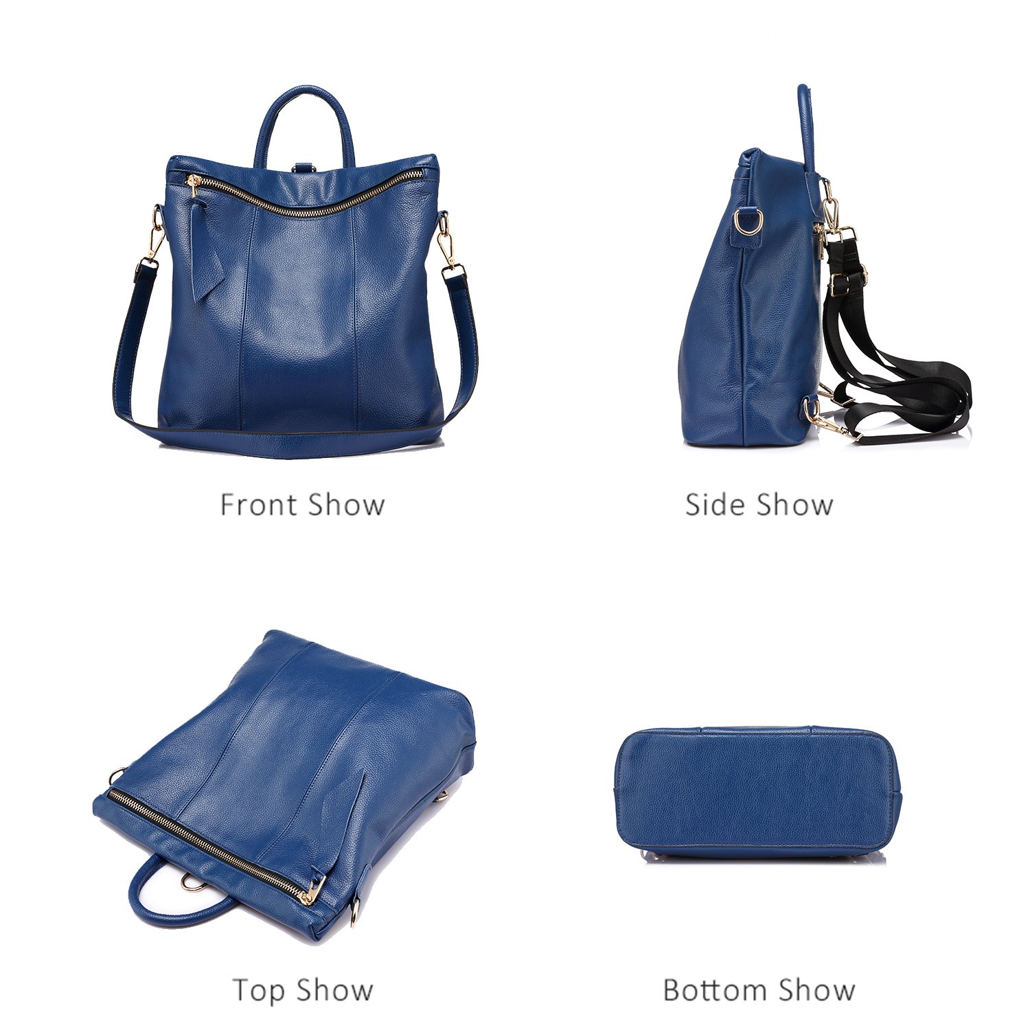 Sacs à Dos Femme en Cuir véritable Sac à Main Femmes Elégant Casual Cartable College Grande Mode Bleu