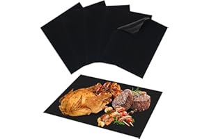 Eisinly Grill Mats for Outdoor Grill, Set of 6 Reusable Baking Mat Non Stick Heat Resistant Grilling Mat, Grill Accessories Works on Gas Charcoal and Electric BBQ, 15.75 x 13-inch, Black