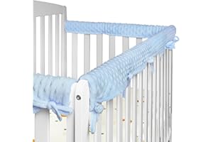 IQYIQY Upgraded 3-Pcs Velvet Crib Rail Covers for Teething, Buttery Soft Rail Edge Protector Strip for Protect Baby Teeth and Save Rails, Fits 52" x 28" Full-Size Crib with Narrow Guardrails, Blue